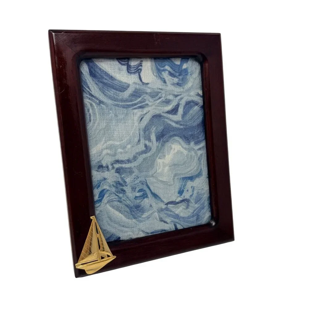 Vintage Rosewood Nautical Picture Frame Brass Sailboat 5x7